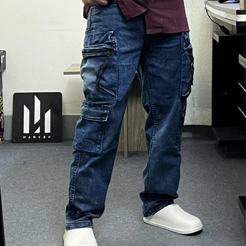 8 POCKET NAVY BLUE BAGGY JEANS - Thumbnail 4