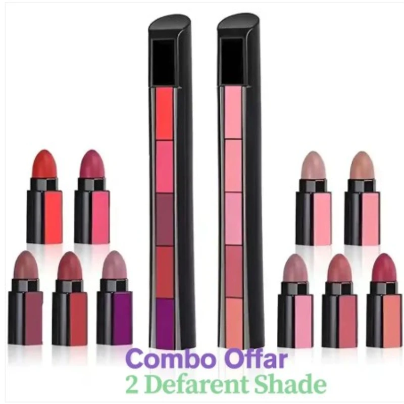 5 In 1 Matte Lipstick Kit Waterproof-2 Shade Combo