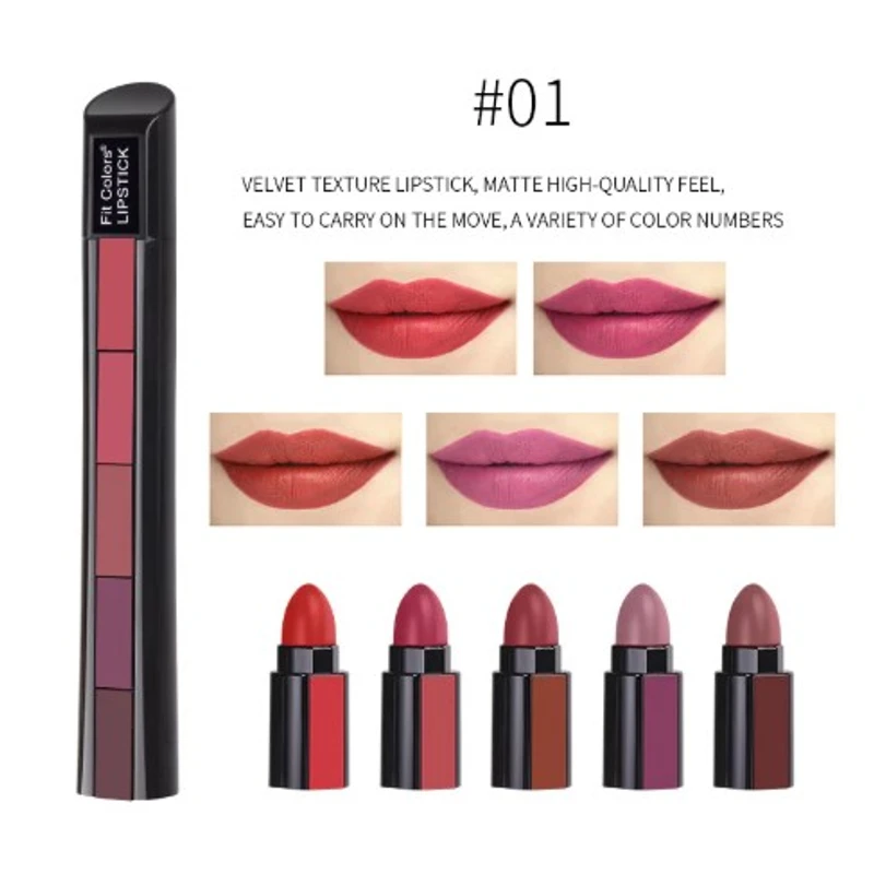 5 In 1 Matte Lipstick Kit Waterproof-2 Shade Combo - Image 4
