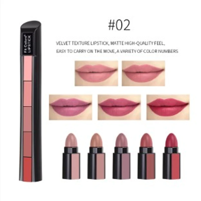 5 In 1 Matte Lipstick Kit Waterproof-2 Shade Combo - Image 5
