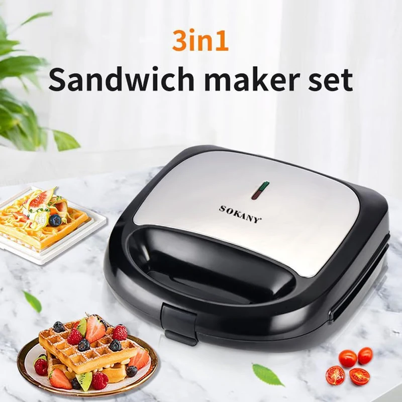 SOKANY 3-in-1 750W Sandwich, Waffle and Donut Maker - Image 7