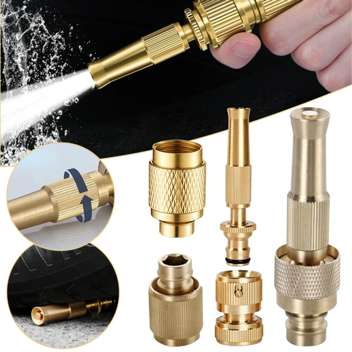 Water Gun Spray Nozzle High Pressure Brass Hose Nozzle Quick Connector - Image 1