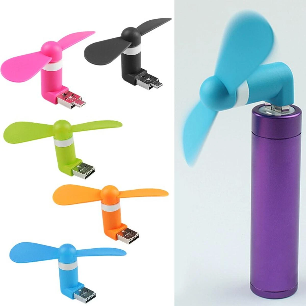 2 in 1 Mini Cool Portable 2 in1 Mini Micro USB Mobile Phone Fan Portable Flexible Mini USB Fan for PC Tablets Android SmartphonesowerBank USB Fan Micro USB fans - Image 1