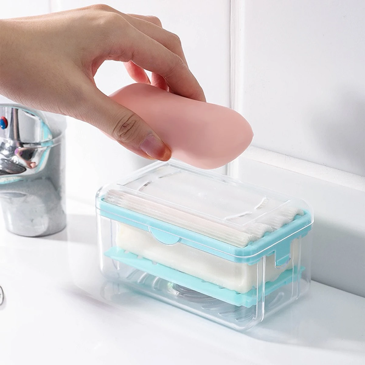 Soap Box Hands Free Foaming Soap Dish Multifunctional Soap Dish Hands Free Foaming Draining Household Storage Box Cleaning Tool