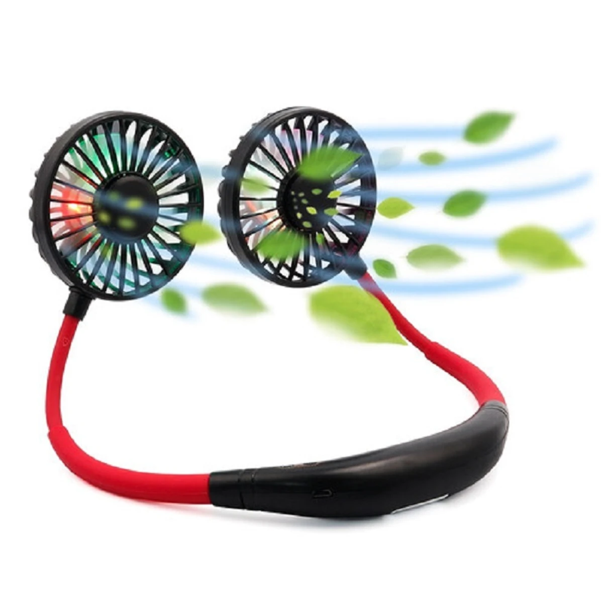 Fan Portable Hanging Neckband Fan USB Rechargeable Double Fans Air Cooler Conditioner Colorful Electric