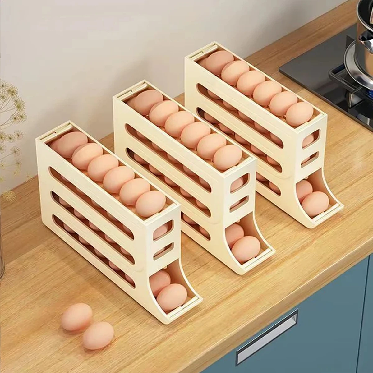 Large Capacity Auto Eggs Rolling Shelf Fridge Egg Storage Box Rack Egg Dispenser for Home Kitchen Organizer - Image 3