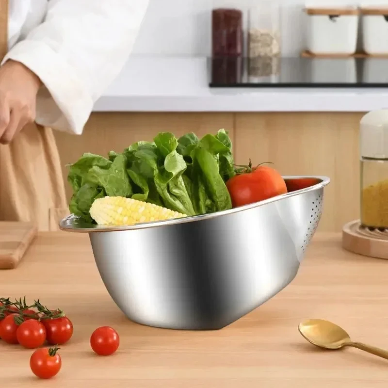 Rice Washer Strainer Bowl Stainless Steel Fruit And Vegetable Strainer Kitchen Tools - Image 3