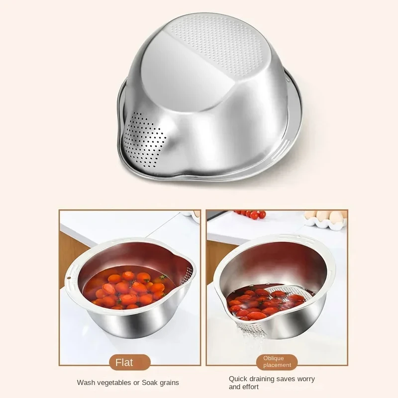 Rice Washer Strainer Bowl Stainless Steel Fruit And Vegetable Strainer Kitchen Tools - Image 4