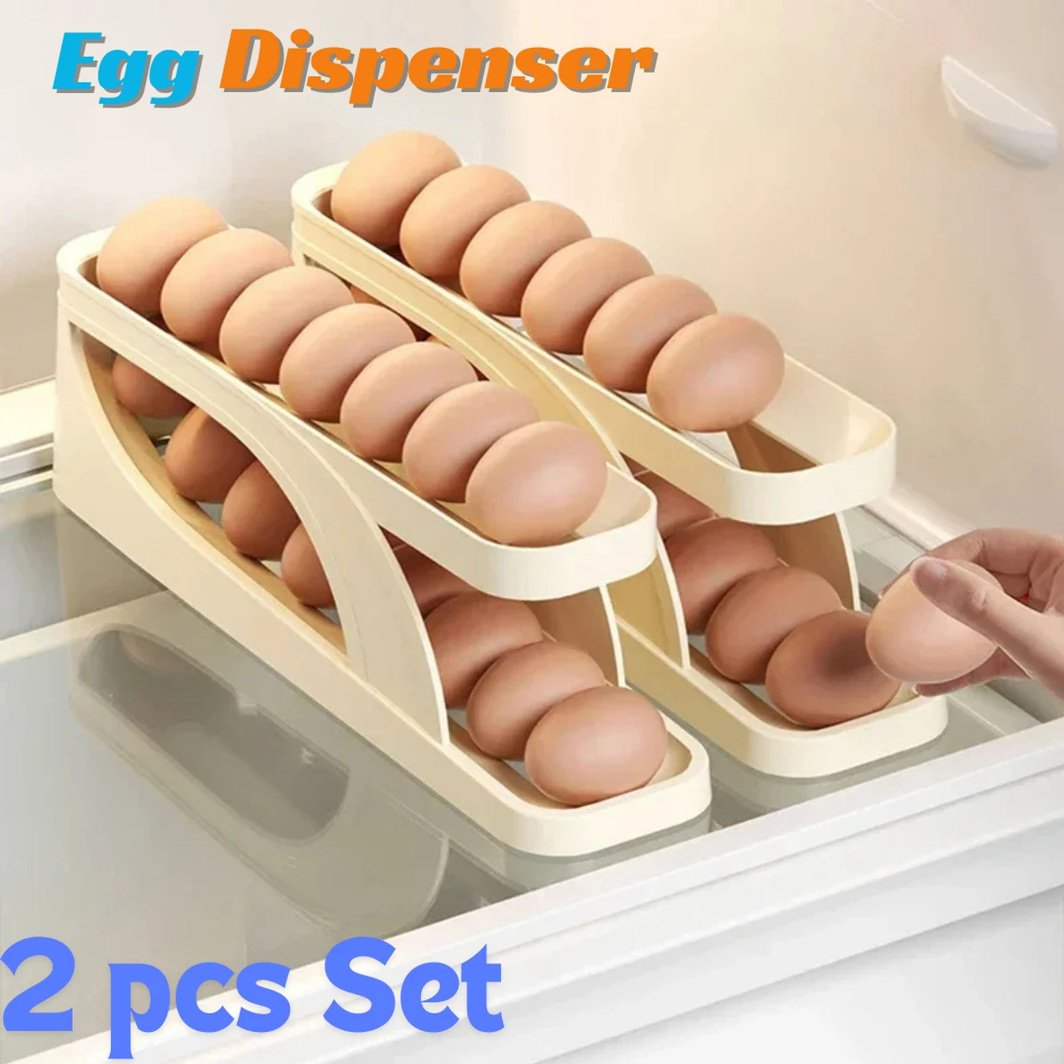 2 Pcs Automatic Scrolling Egg Rack Holder Storage Box Rolldown Refrigerator Egg Dispenser (2pcs) - Image 1