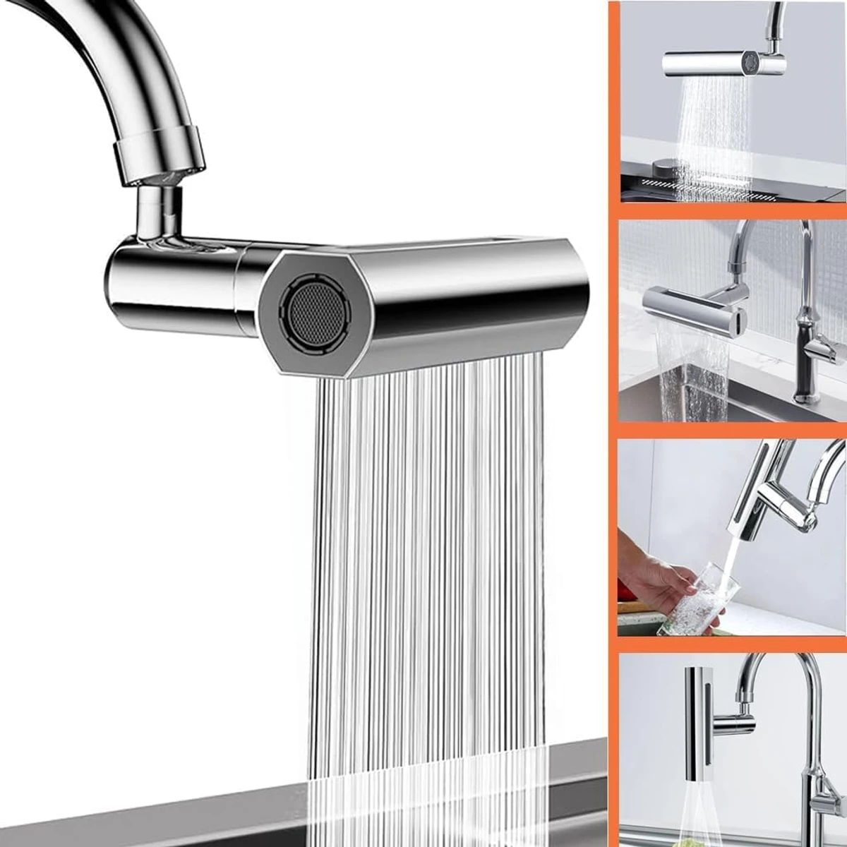 360 ° Rotatable Waterfa360 ° Rotatable Waterfall Kitchen Sink Faucet Extension Adapter, Bubbler, Anti Splash Filter, 4 Modesll Faucet Extension Adapter, Bubbler, Anti Splash Filter, 3Modes, Kitchen Sink Faucet, Bathroom Washbasin - Image 1