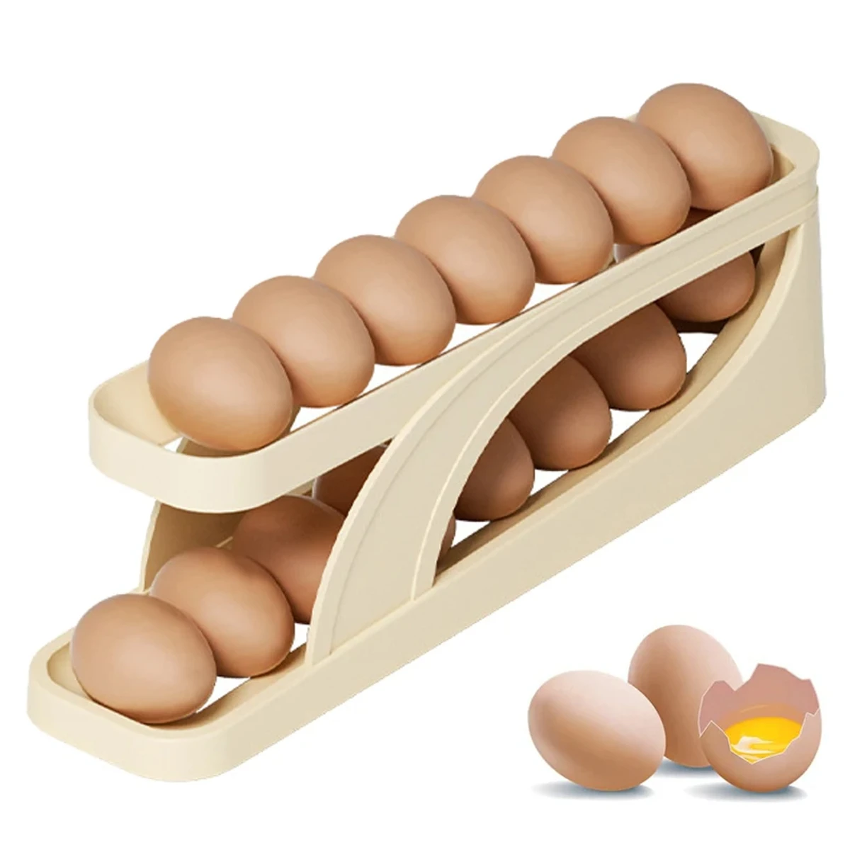 Double-Layer Egg Dispenser Automatic Roll-Down Egg Storage Rack Slide Egg Carton Refrigerator Egg Basket Kitchen Countertop Egg Holder