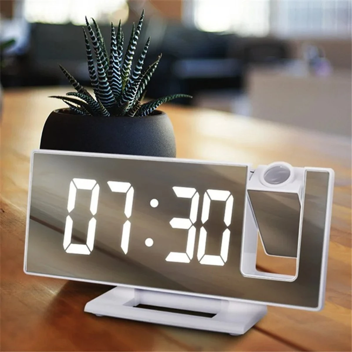 Digital Alarm Clock LED Large Mirror Display 180 ° Rotating Projector Electronic Clock - Image 1