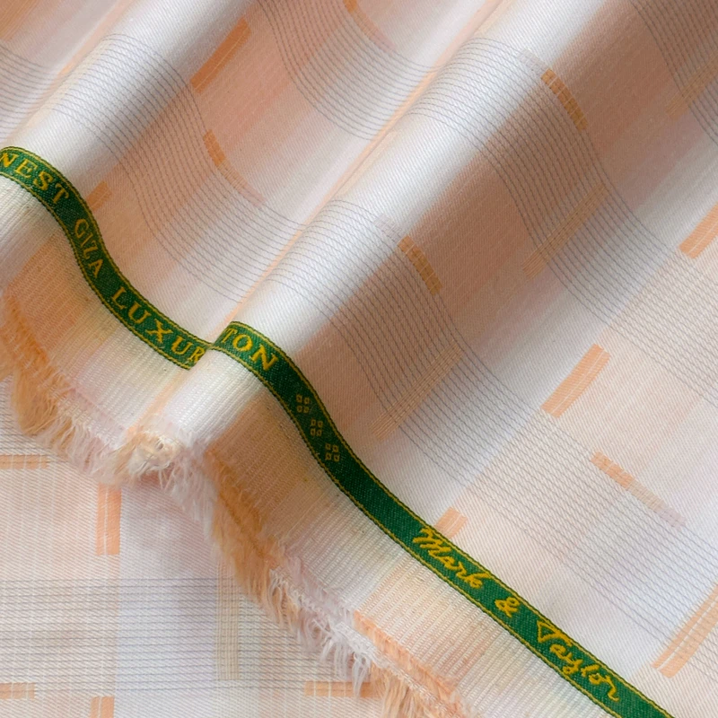 Mark and Taylor Premium Giza Cotton Shirting Fabric (BrightPeachColour) - Image 3