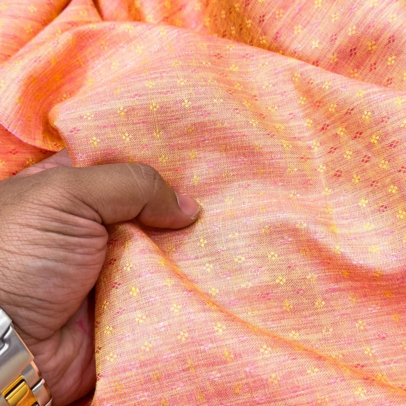 Premium Indian Dhupian Cotton Silky Dual Tone Texture Panjabi Fabrics (Peach Color)