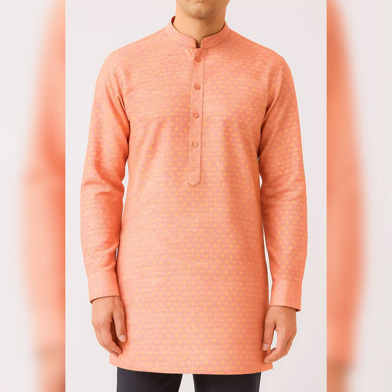 Premium Indian Dhupian Cotton Silky Dual Tone Texture Panjabi Fabrics (Peach Color) - Image 3