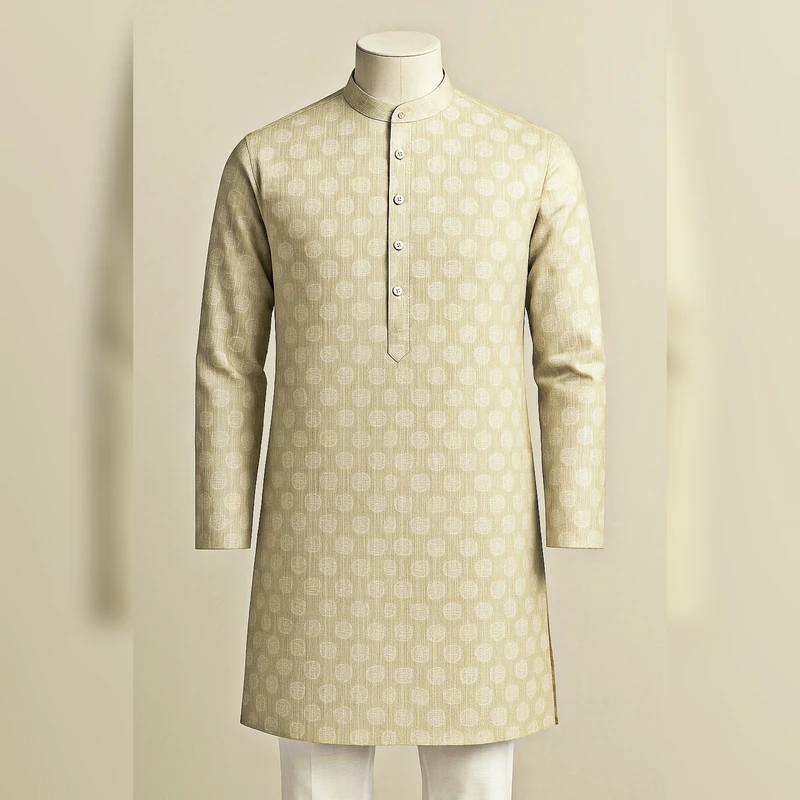 Turkish Handloom Panjabi Fabrics (Light Olive) - Image 3