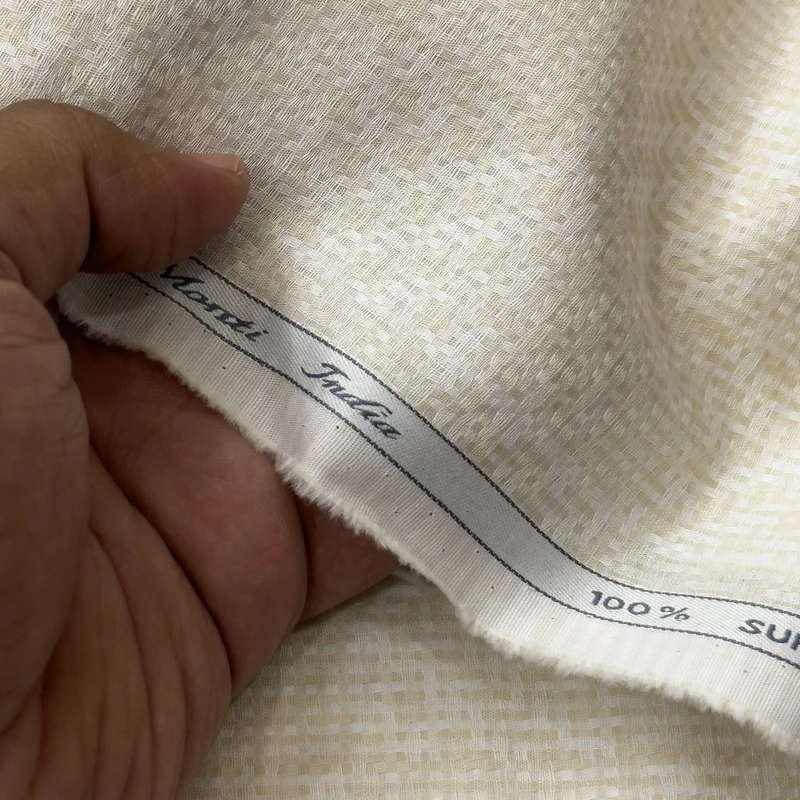 Tessitura Monti Italy Luxury Shirting Fabrics (Off White-Knitt Design)