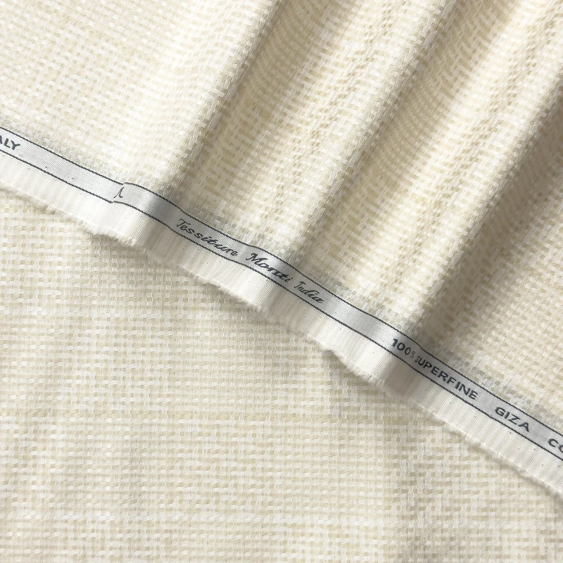 Tessitura Monti Italy Luxury Shirting Fabrics (Off White-Knitt Design) - Image 3