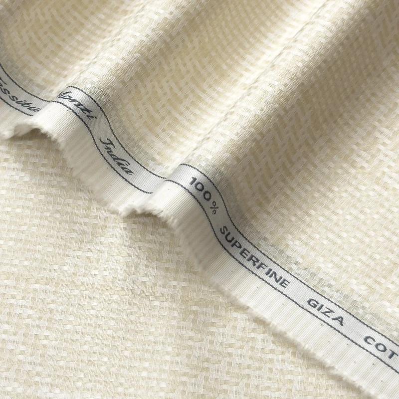 Tessitura Monti Italy Luxury Shirting Fabrics (Off White-Knitt Design) - Image 4