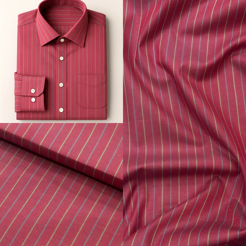Thai Cotton Shirting Stripe Cherry Red - Image 4