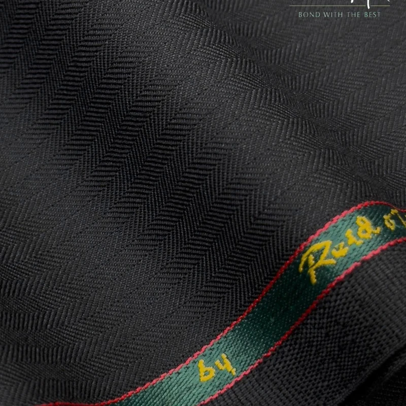 Reid And Taylor Premium Merino Wool Blend Suiting Herringbone Charcoal Black
