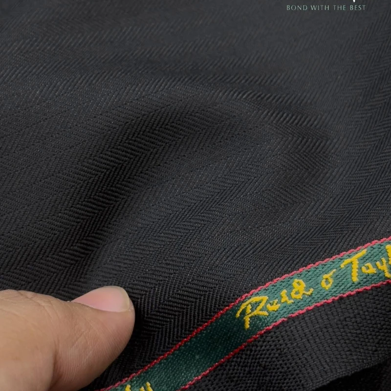 Reid And Taylor Premium Merino Wool Blend Suiting Herringbone Charcoal Black - Image 3