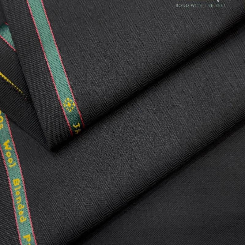 Reid And Taylor Premium Merino Wool Blend Suiting Herringbone Charcoal Black - Image 5