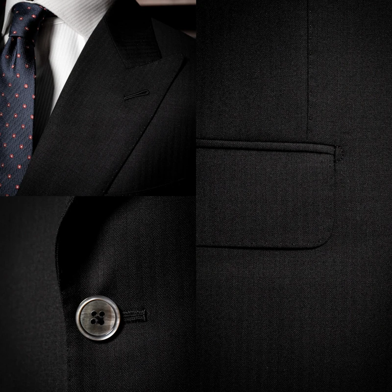 Reid And Taylor Premium Merino Wool Blend Suiting Herringbone Charcoal Black - Image 6