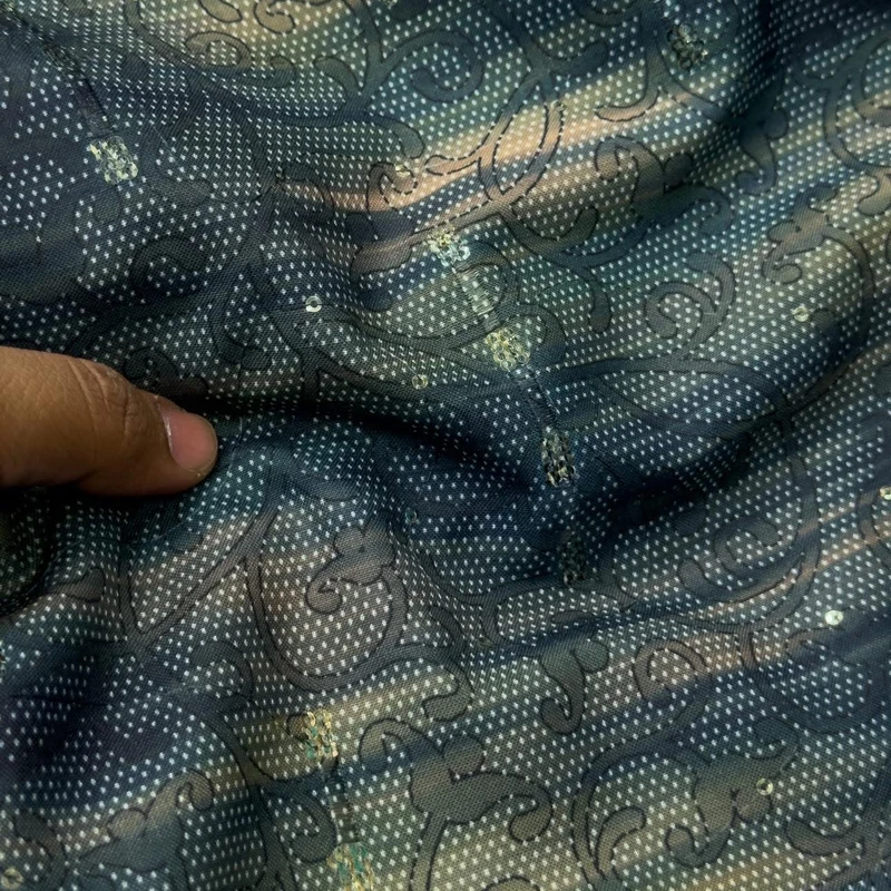 Indian Premium Cotton Sequin HandWork Panjabi Fabric(Greenish Deep)