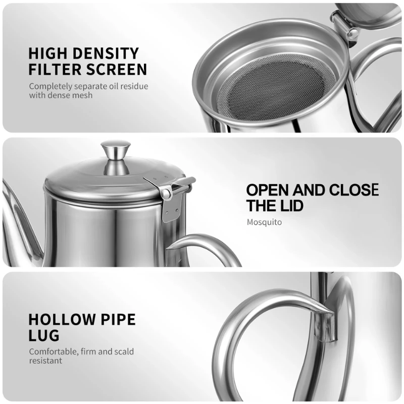 Stainless Steel Oil Strainer Jug with Filter