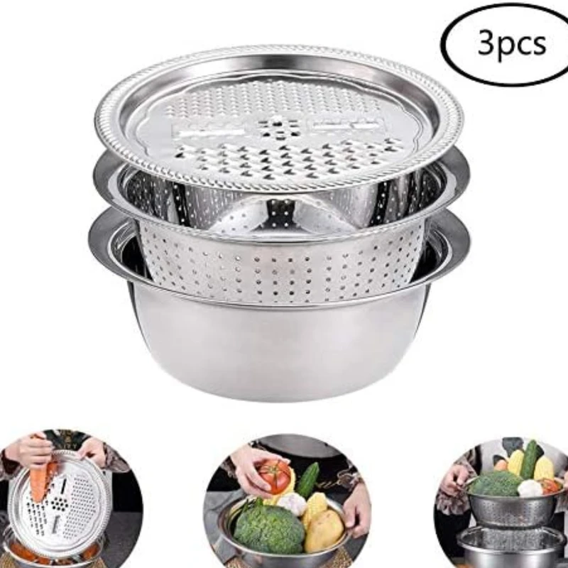 3 in 1 Kitchen Grater with Drain Basket(28CM Big Size - 3PCS SET) - Image 3