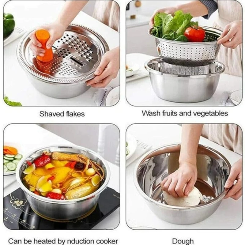3 in 1 Kitchen Grater with Drain Basket(28CM Big Size - 3PCS SET) - Image 4