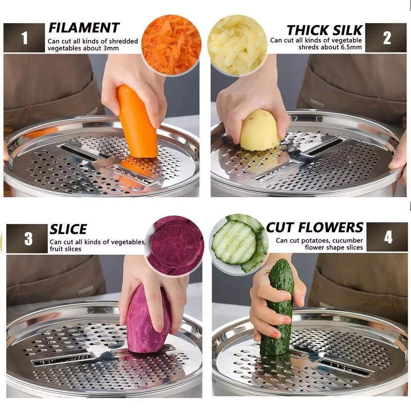 2 Size Available - 3 in 1 Kitchen Grater with Drain Basket