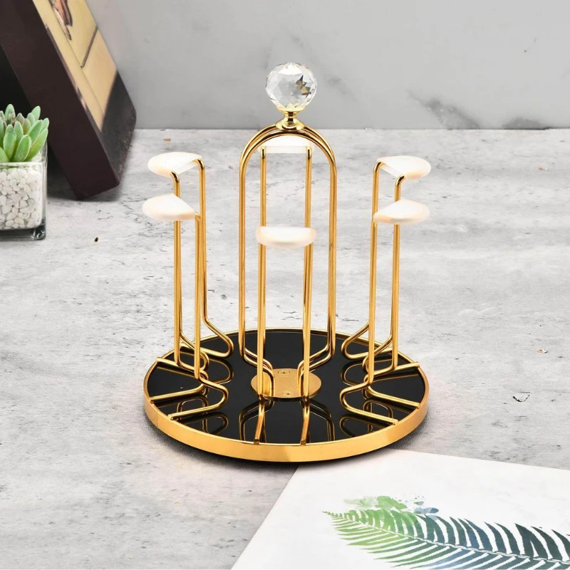 Wrought Iron Cup Stand Mugs Rack Holder With 6 Hooks