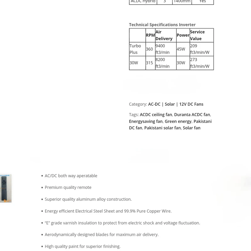 RAVI  Duranta Speedy AC/DC Solar Ceiling Fan - Image 3