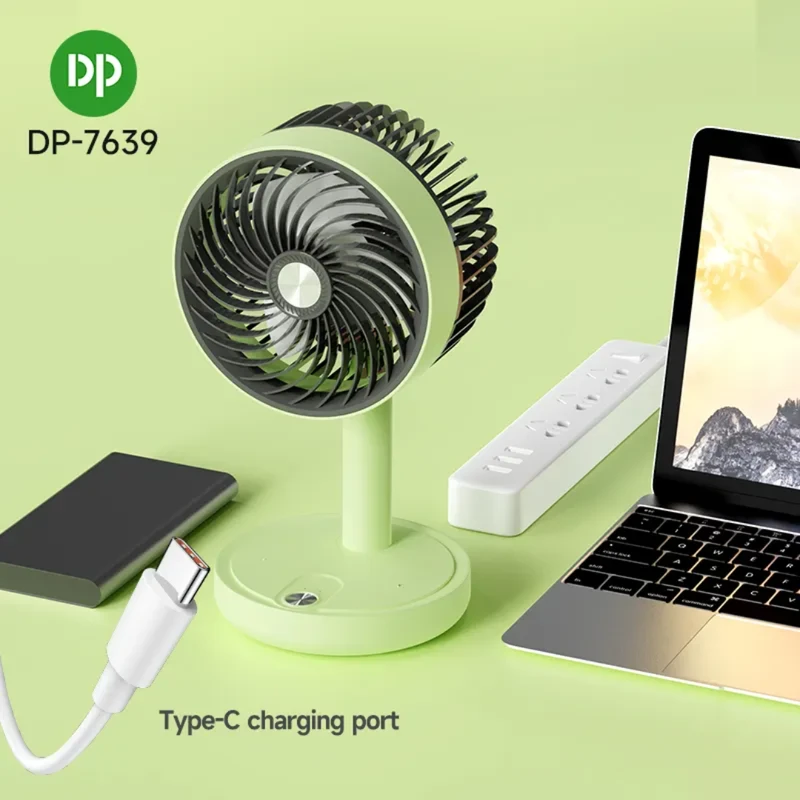 DP Desktop Circulating Fan USB 7639 – Rechargeable Portable Electric Hand Fan for Desk & Table