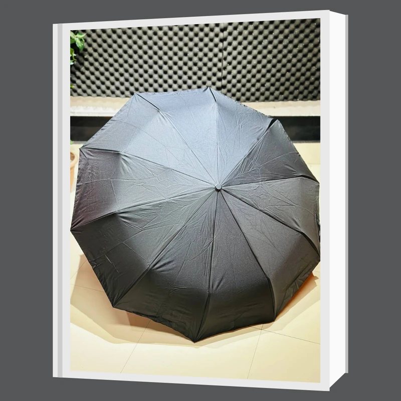 Premium 10-Ribs Automatic Folding Umbrella With Hanger Handle - Black - Image 4