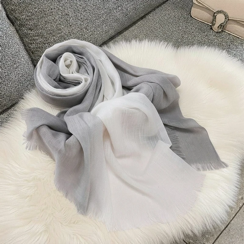 Classy white & gray color long cotton hijab
