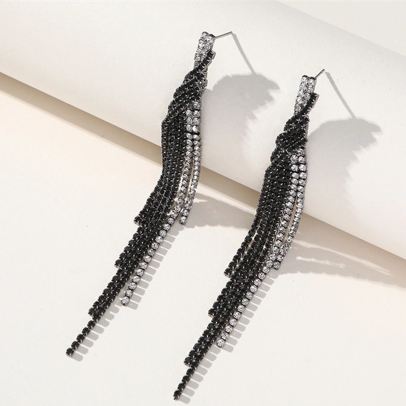 Elegant Rhinestone Tassel Earrings