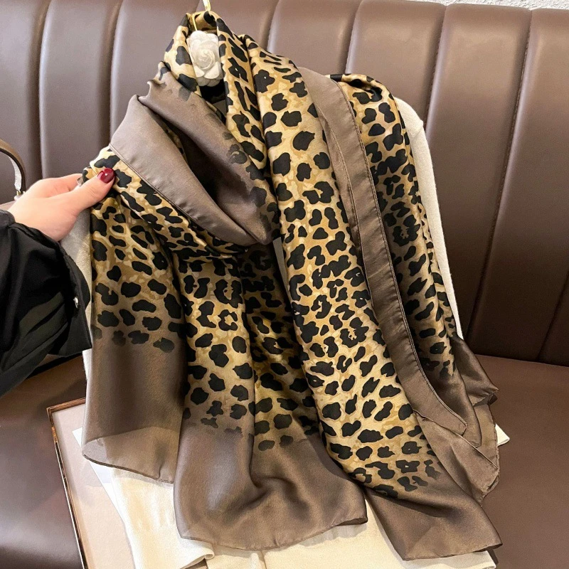 Dark brown luxury printed silk hijab