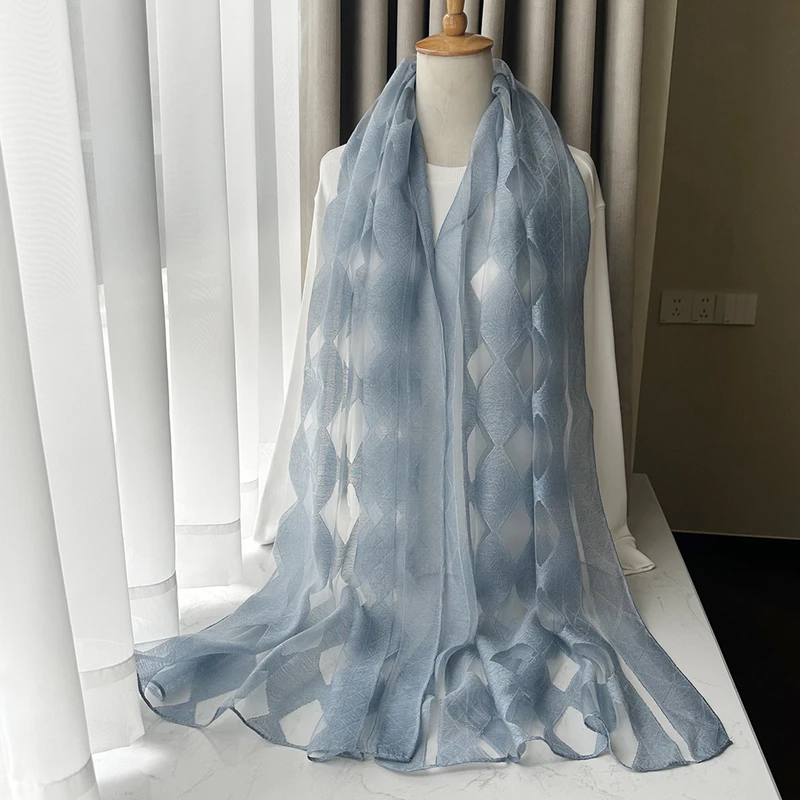 Beautiful sku blue color long organza silk scarf