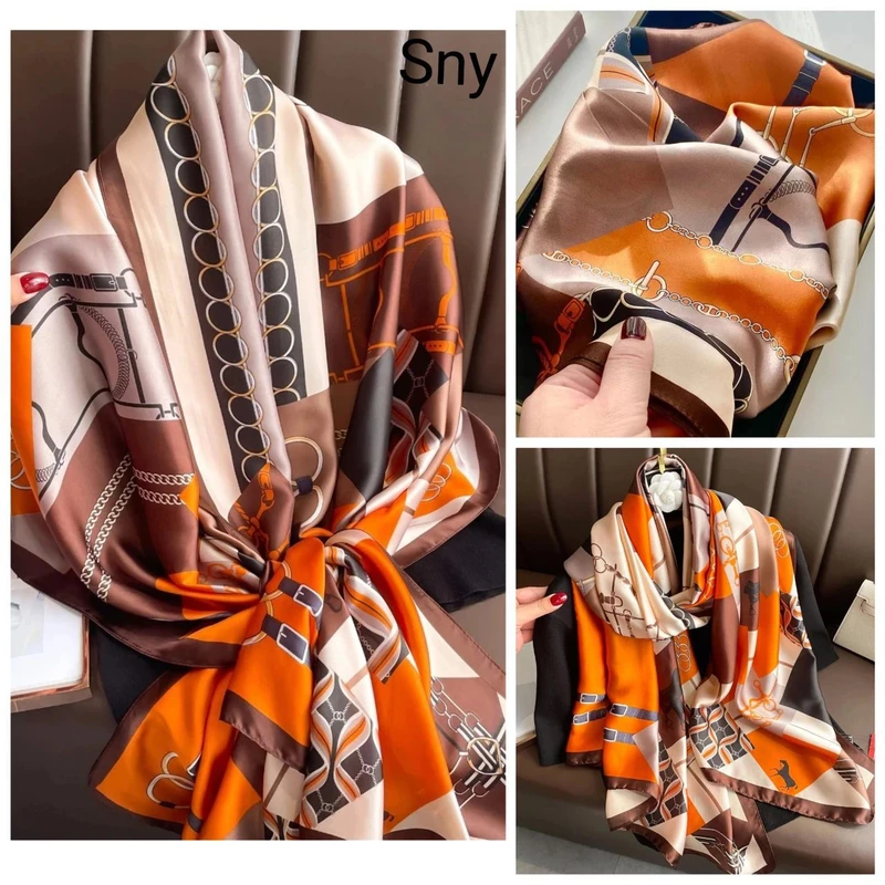 Multicoloured shiny silk hijab - Thumbnail 4