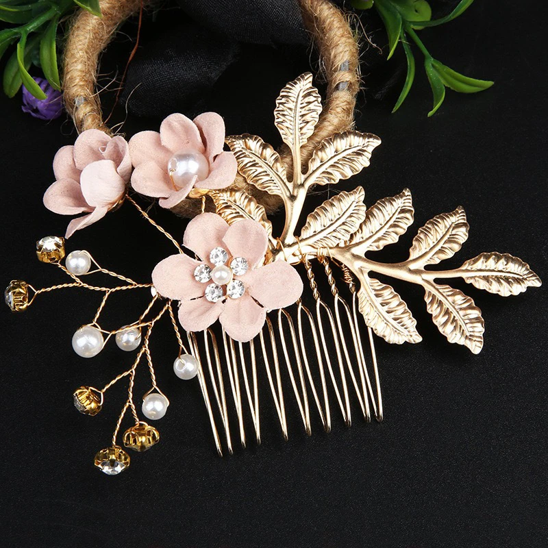 Stylish pink color floral hair comb