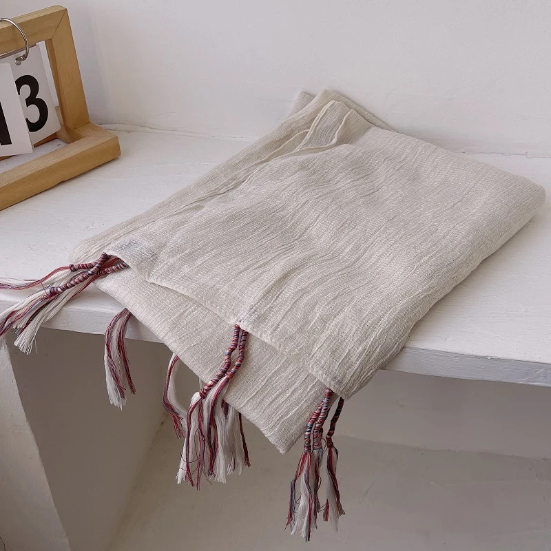 Sophisticated White Color Winding Tassel Cotton Hijab/Orna