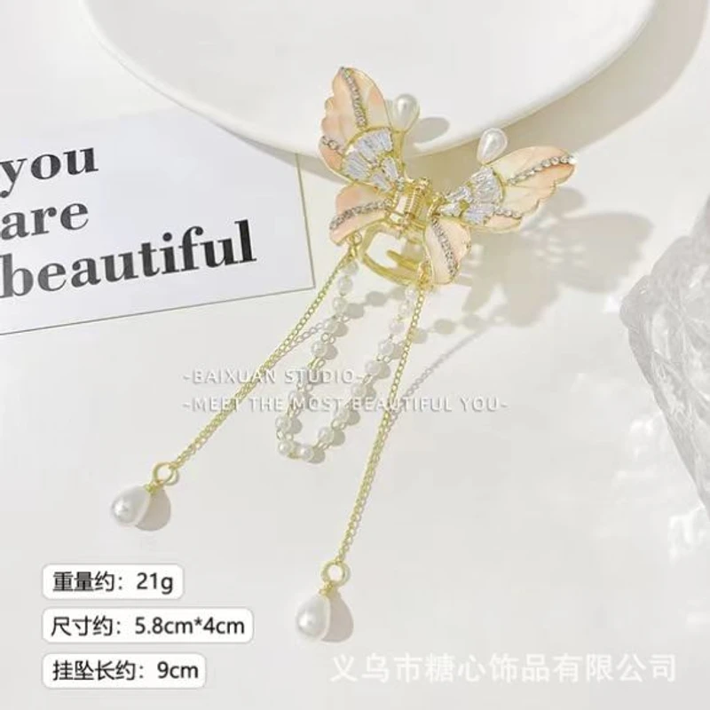 Colorful tassel pearl claw clip