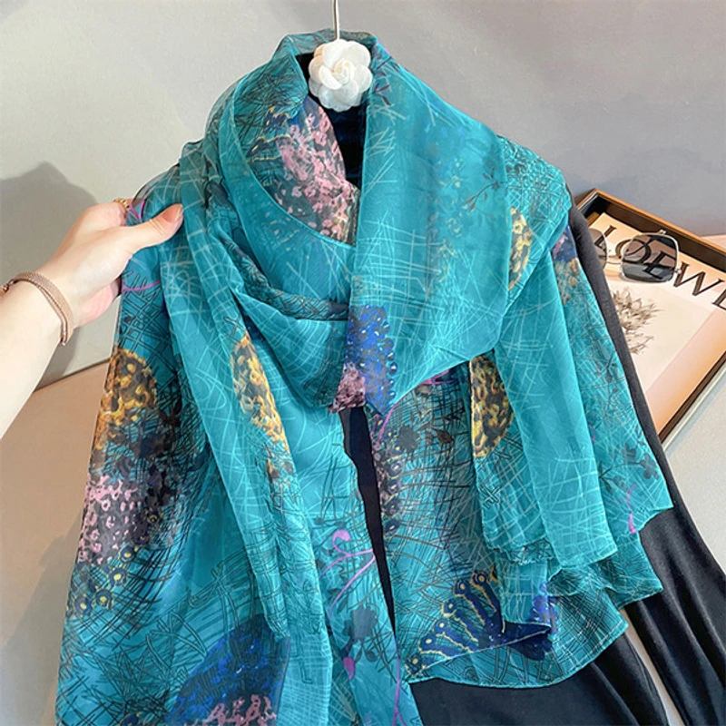 Elegant light blue soft long silk hijab/orna