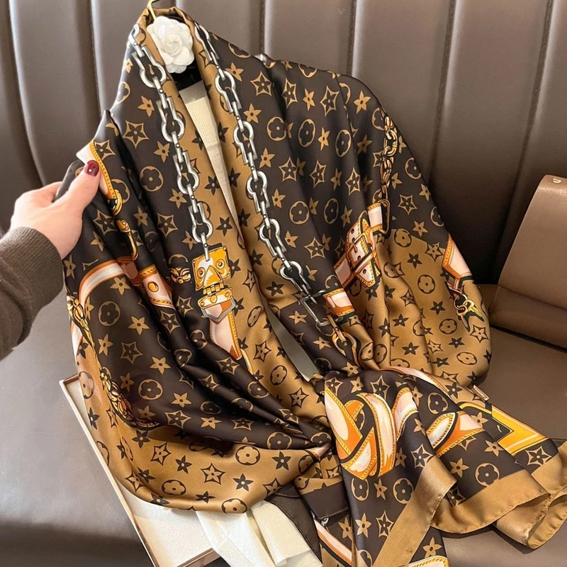 Elegant dark brown printed silk hijab