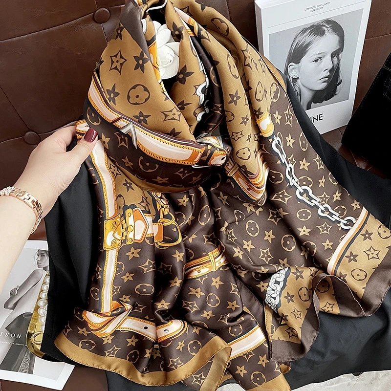 Elegant dark brown printed silk hijab