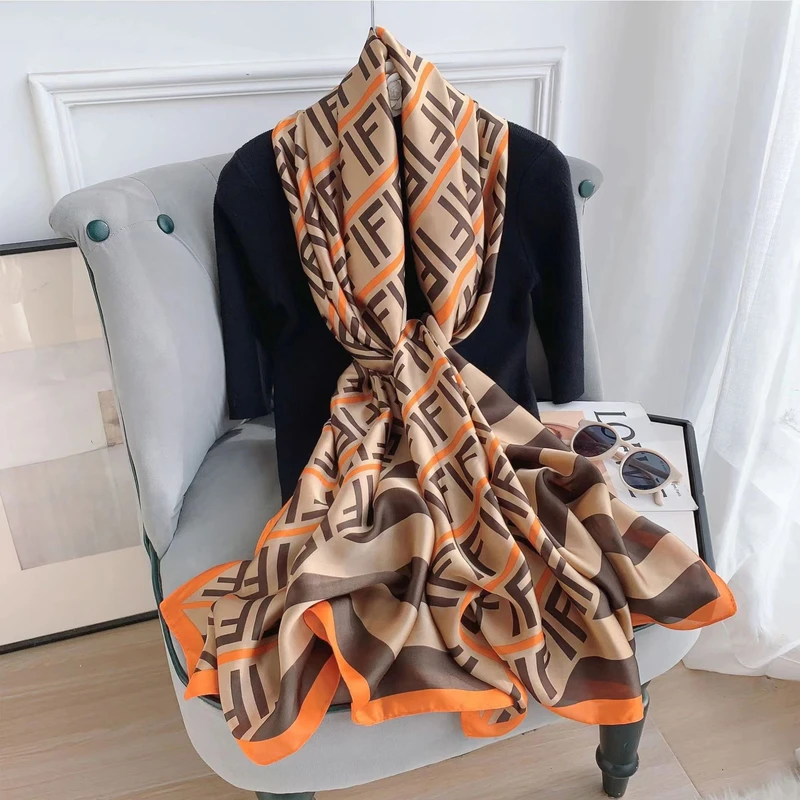 Classy light brown printed hijab / orna - Thumbnail 4