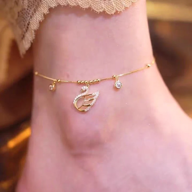 Stunning swan shape rhinestone anklet
